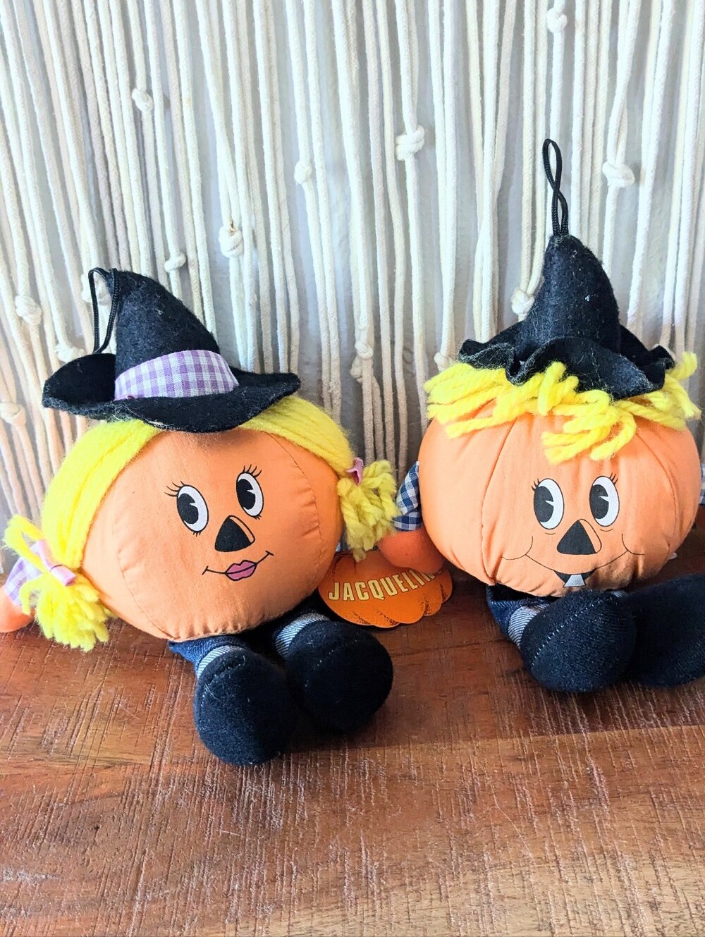 Vintage Russ Berrie Plush Jack & Jacqueline Pumpkin Halloween Dolls Set NWT